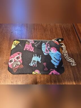 Betsey Johnson Colorful Pug Print Zip Pouch with Chain